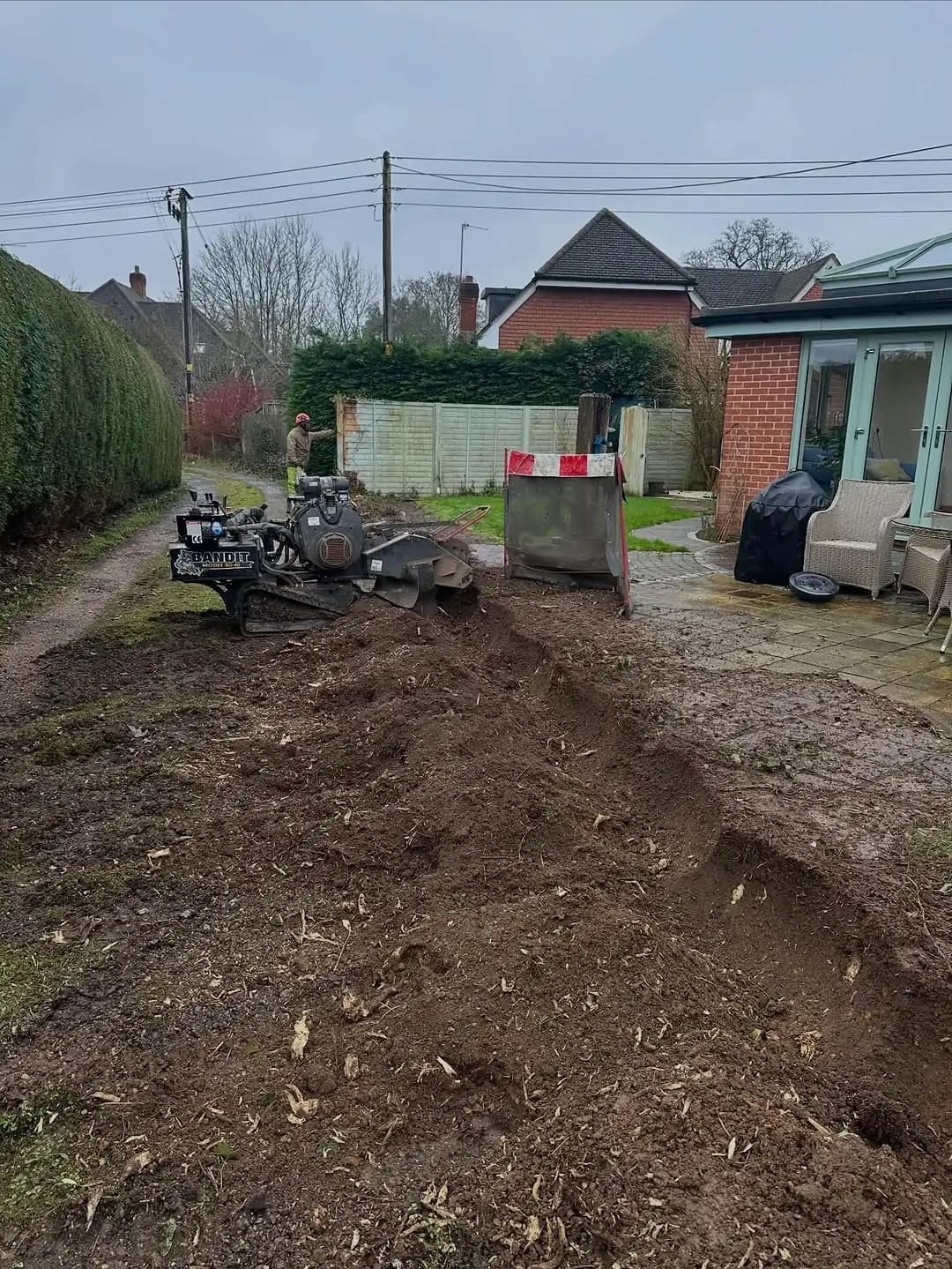 Tree stump grinding work being carried out in Woking