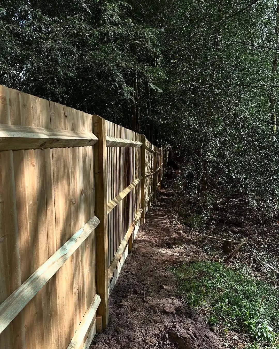 Stock fencing and boundary installation on a wooded commercial or estate site - image 9